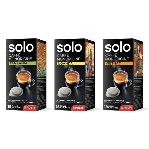 Zestaw degustacyjny 54 saszetek E.S.E. kawy SOLO Caffè Monorigine do ekspresów Polti